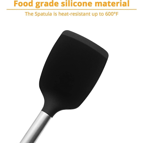 Silikonespatler med rustfrit stålhåndtag, non-stick, høj varmebestandighed op til 250°C, fødevaregodkendt stegepalet, BPA-fri, spatel til fisk, æg, pandekager, Wo
