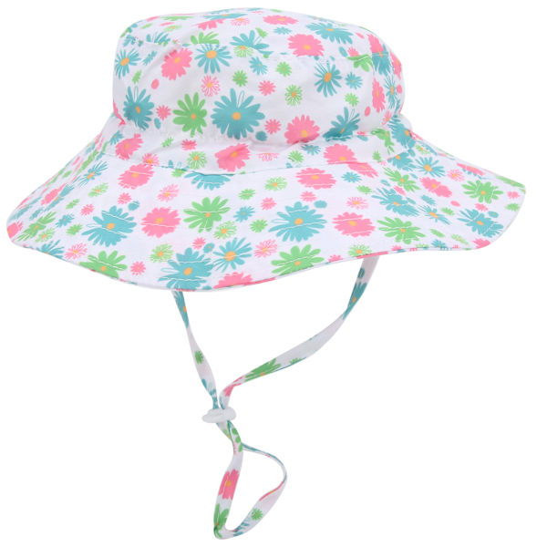 Justerbar strandhatt solhatt unisex baby pojke flicka utomhus barn solhatt blå blomma M