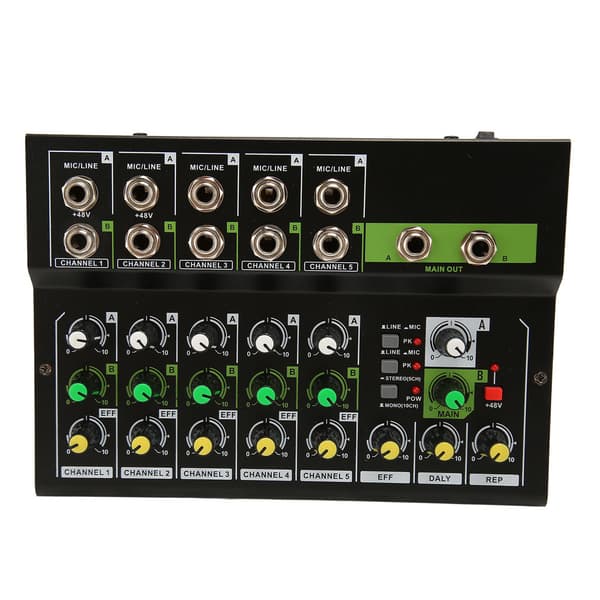 Kompakt Mixer 5 Kanaler 48V Phantom Power Stereo Professionel Lydmixer Board til DJ Studio Streaming 100-240V US Stik