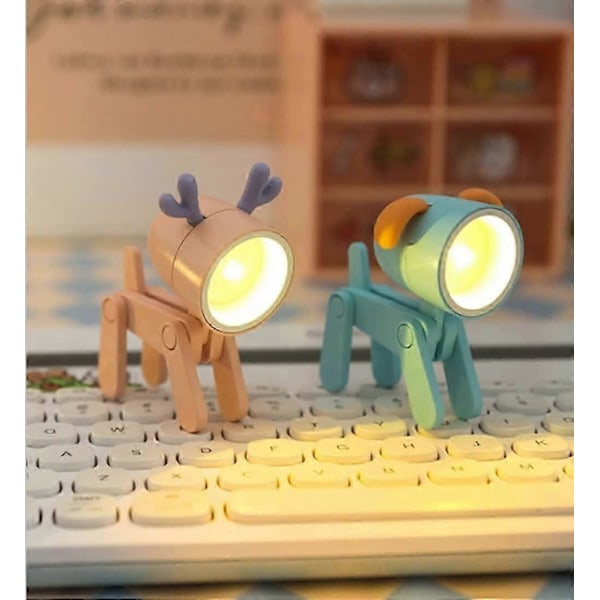Sød Natlampe til Børn, Mini LED Bordlampe, Dekorativ Lampe til Natbord Indendørs, Julepynt (1 x Blå Hjort)_SZXM