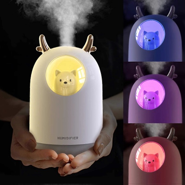 300ml Mini Luftfukter, Stille Luftfukter med LED-lys, USB Skrivebordsluftfukter Vannløs Auto Avstengning for Hjem/Soverom/Kontor