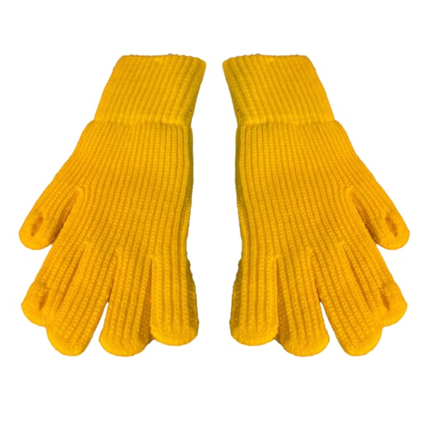 Vinterhandskar 2 fingrar exponerad design akryl fleece enfärgad lång vinter stickade handskar för utomhus inomhus gul