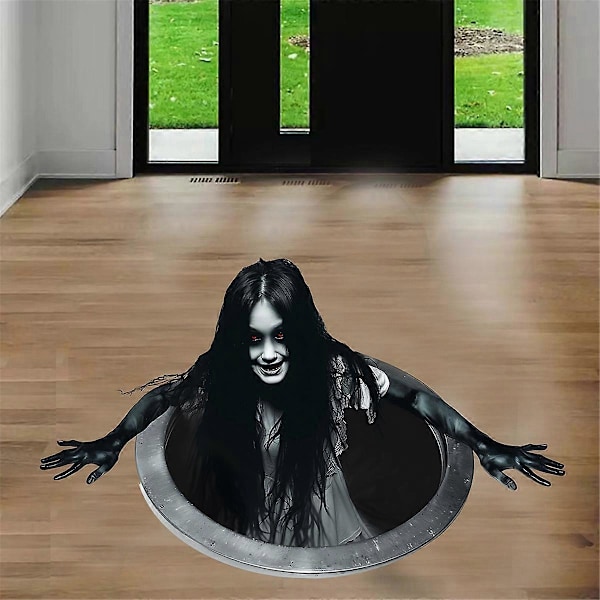 Halloween-lattia-seinätarra, pitkähiuksinen naispuolinen kauhuseinätarra