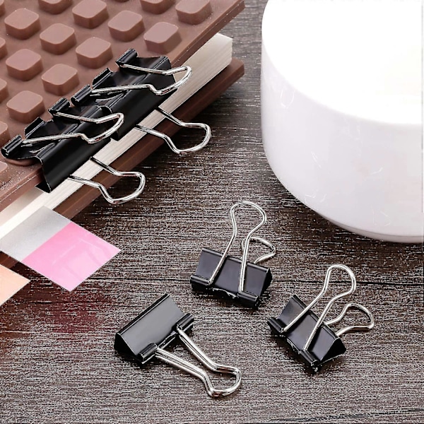 120 Stk. Papirclips Binder Clips Assorterede Størrelser (sort)