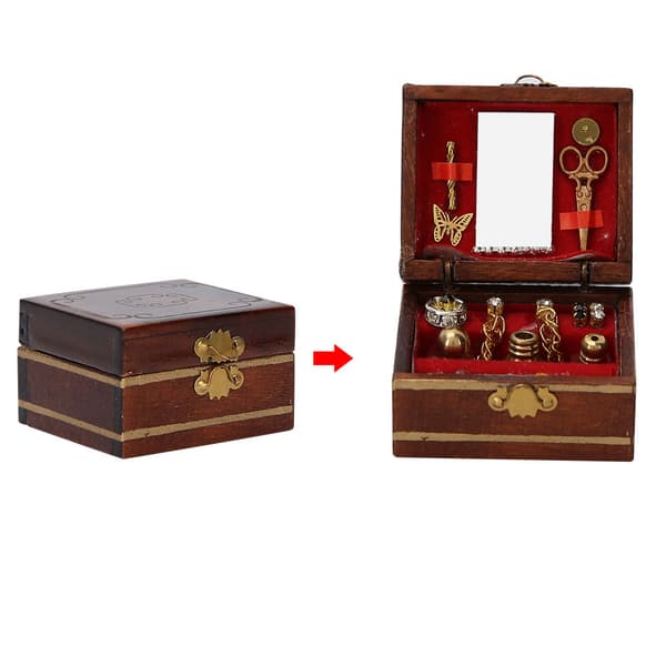 Miniature Smykkeskrin Model Ornamenter i Træ til 1/12 Dukkehus Tilbehør