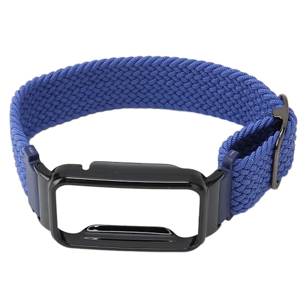Flätad Loop Strap för Mi Band 7 Pro Justerbar Elastisk Nylon Loop Armband med Skyddsram Mörkblått Band Svart Case
