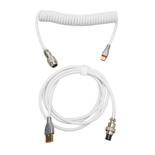 Mekaaninen näppäimistön kaapeli Double Sleeve Custom Kelattu irrotettavalla metallilla Aviation USB C - USB A Keyboard Aviation -liitin Valkoinen