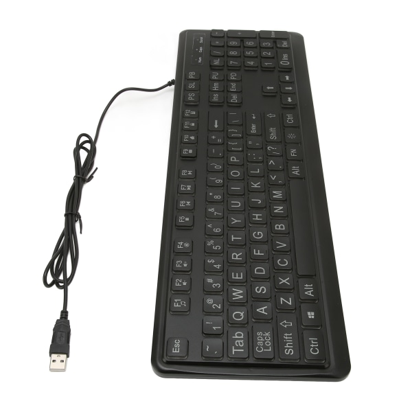 Stortrykt tastatur Store fete bokstaver 104 nøkler Standard full størrelse USB kablet Hvit LED-bakgrunnsbelyst datamaskintastatur