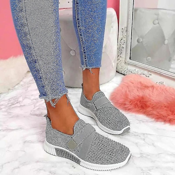 Dames Grå Platform Slip-on Sneakers med Ortopædisk Sål