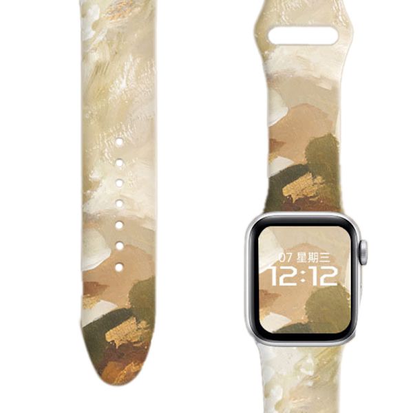 Blommigt tryckt smartklocka bandersättning mjukt silikon sport klockarmband för Iwatch 7-serien kamouflage 38/40/41MM