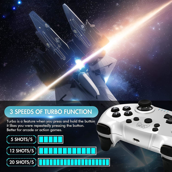 Switch Pro-kontroller, trådløs spillkontroller for Nintendo Switch/Switch Lite/Switch OLED med vekkefunksjon, turbo og gyroakser (hvit+svart)