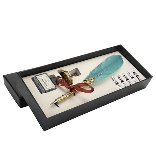 Sulkakynä kaiverruksella Vintage Dip Ink Pen Set Syntymäpäivälahja kalligrafiaan kirjoittamiseen SP051043 Tummanvihreä