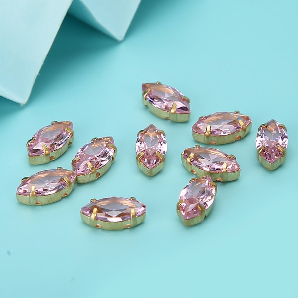 20 st sy zirkon strass gyllene klo DIY klänning kläder tillbehör 5x10mm rosa