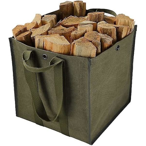 Stor kapasitet bærbar camping lerret vedsekk utendørs utstyr oppbevaringspose, Grønn, 40*39*39cm
