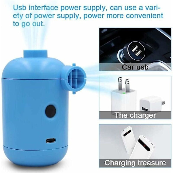 Mini Elektrisk Pumpe, USB Bærbar Elektrisk Luftpumpe for Camping, Rask Oppblåser og Tømmer, 3 Dyse Oppblåser for Luftbassengleker
