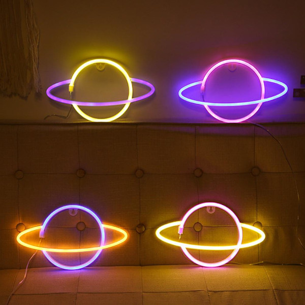 LED Planet Neon Lys USB eller Batteridrevet Neon Blinklys for Hjem Soverom Veggdekor Lys Festdekor