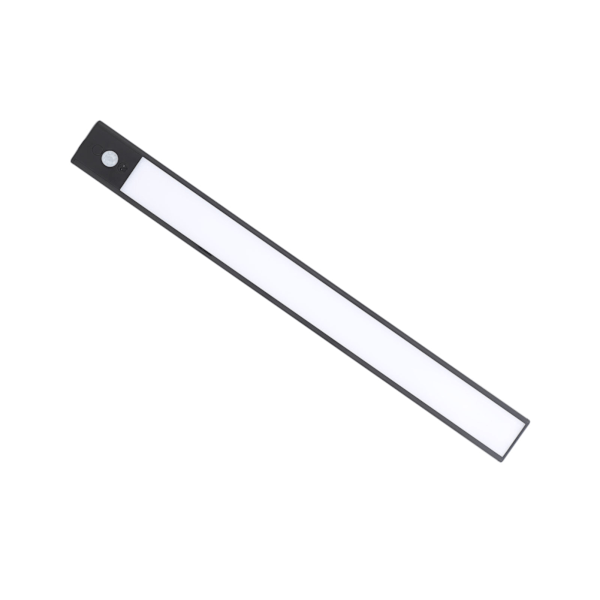 Genopladelig LED-bevægelsessensor magnetisk under-skab-lys til skab køkken garderobe sort