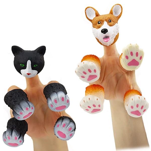 Söt Djur Fingerdockor Set med 5 Panda Ekorre Katt Shiba Inu Pug Perfekt Present till Barn Berättande Kul