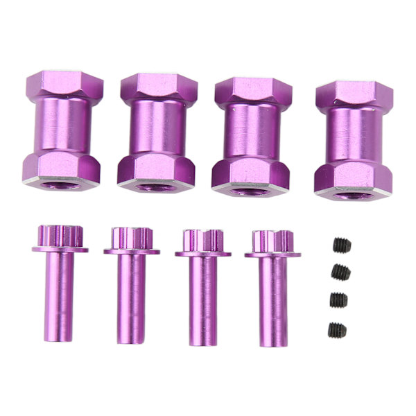 4 kpl 12 mm:n RC-pyörän kuusiokolokeskiö 20 mm:n offset-jatkeella Crawler-pyörän kuusiokolokeskiösovitin 1/10 RC-kolarin korjaamiseen ja päivittämiseen, violetti