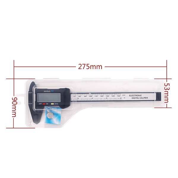 Digitalt skyvelære 0-6 tommer/0-150 mm konvertering med stor LCD-skjerm Plast Elektronisk skyvelære Måleverktøy