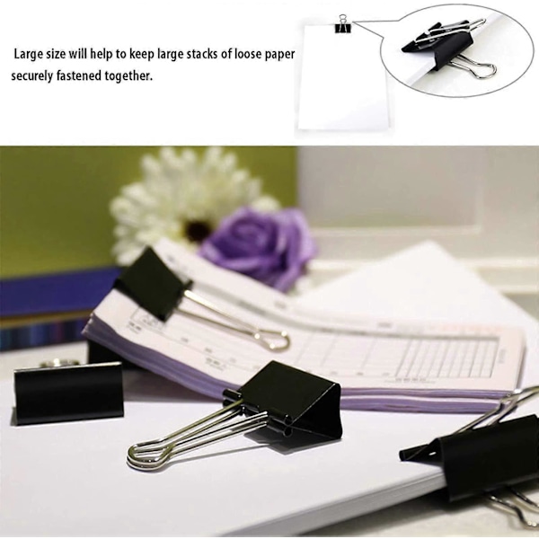 48 STK 51MM Store Papirclips Binder (Sort)