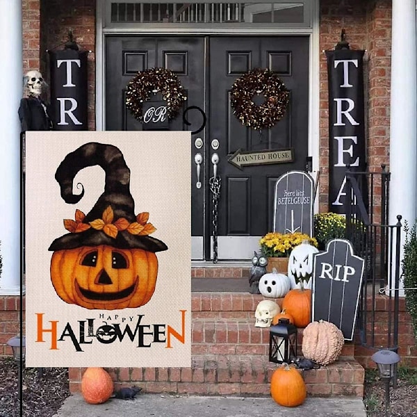 Gysende Græskar Halloween Haveflag - 12,5\" x 18\" Dobbeltsidet Burlap Efterårs Græskar Haveflag
