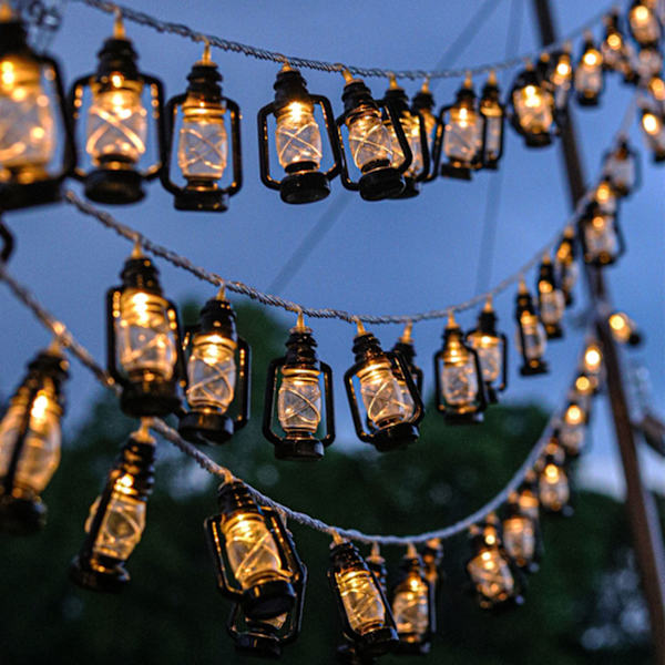 Retro LED svart ljusslinga - vattentät energibesparande fotogenlampa för camping (varmvit, 3 m, 20 lampor)