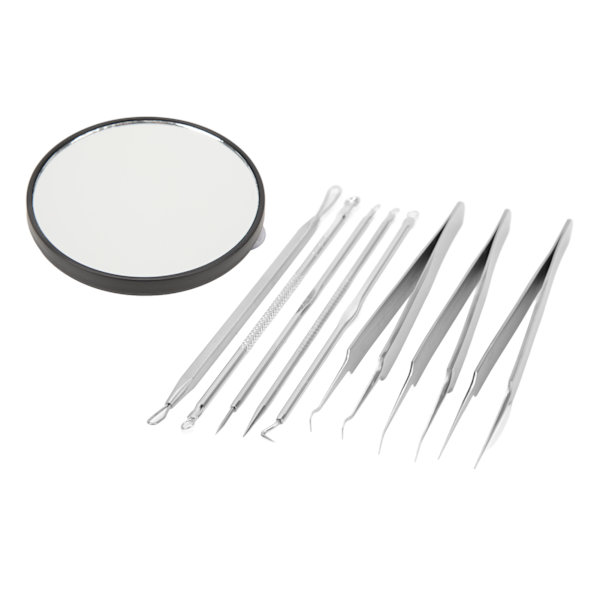 Finnar Nålar Set Svart 10X Förstoring Spegel Spisspets Pormaskar Remover Tools