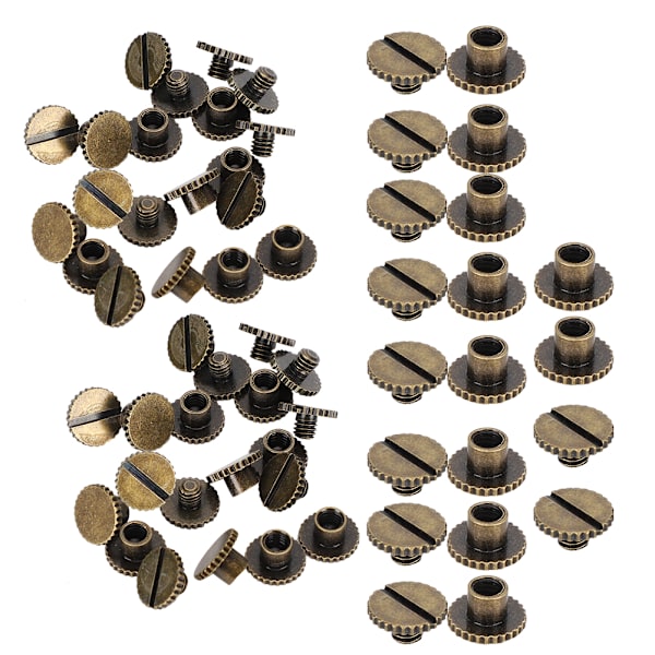 30 Set Boknitar Knurling Platt Mässing Läderbindningsknapp Tacks 9.5x6mm Spik 4mm Skruv(Brons )