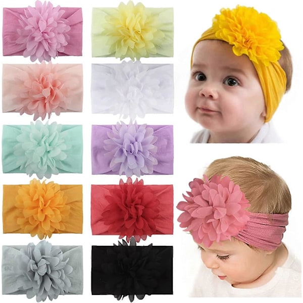 10 kappaleen pakkaus vauvan tyttöjen panta Nylon kukkapanta Joustava bandana hiustarvikkeet vastasyntyneille ja taaperoille