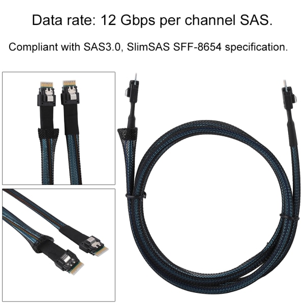Cabledeconn Slim SAS 38pin SFF-8654 - SFF-8654 Server HDD -tiedonsiirtokaapeli 1M
