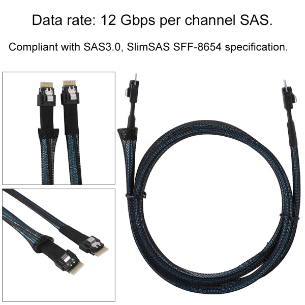 Cabledeconn Slim SAS 38pin SFF-8654 till SFF-8654 Server HDD Dataöverföringskabel 1M