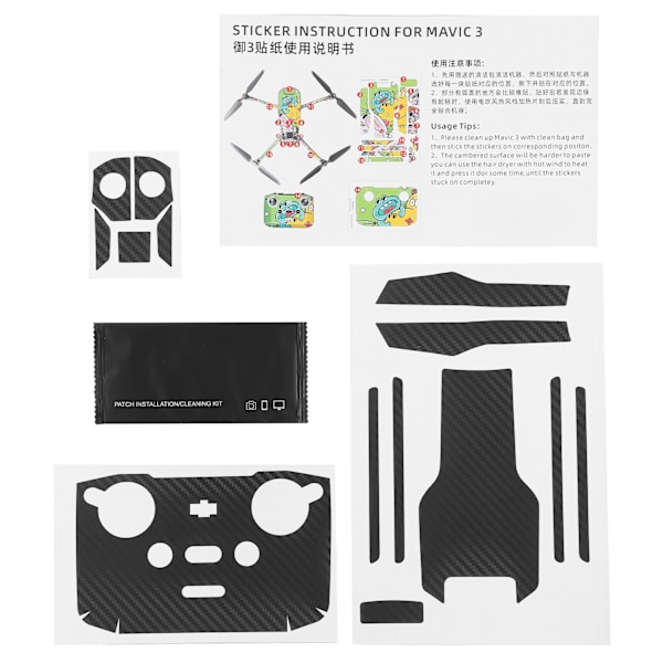 Vattentäta PVC-klistermärken för drönare, dekorativa klistermärken, reptåliga för DJI Mavic 3 DroneCarbon Fiber Black