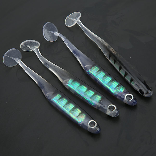 4st TPR 100MM Artificiell Mjuk Simulering Fiskedrag Bete Paddel T Svans Tillbehör8# print svart