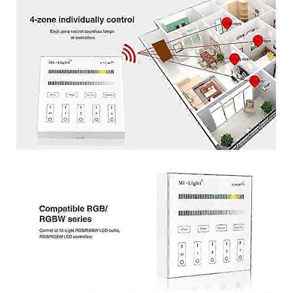 Mi Light B3 Trådløs 2.4G RF 4-Zone Vægmonteret Smart Panel Controller kompatibel med CCT DIM RGB RGBW RGB+CC