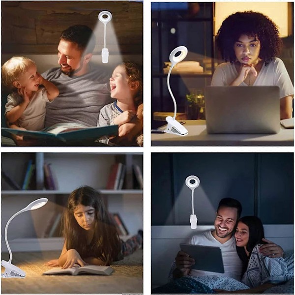 3W Ladattava Johdoton LED-pöytävalaisin, 24 LEDiä, Kosketus-sänkyvalaisin Klipsillä, 3 Väriä ja 3 Voimakkuutta, Pieni Lukuvalo Sängyssä Lukemiseen, Kannettava Kl