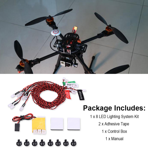 8 LED-belysningssystemkit Simulering Blinkende lys til RC-fly Helikopter