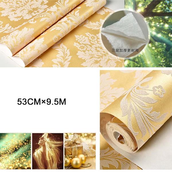 0,53M × 9,5M 3D tapet i europeisk stil, non-woven modern tapet för vardagsrum, sovrum, TV-bakgrund, röd