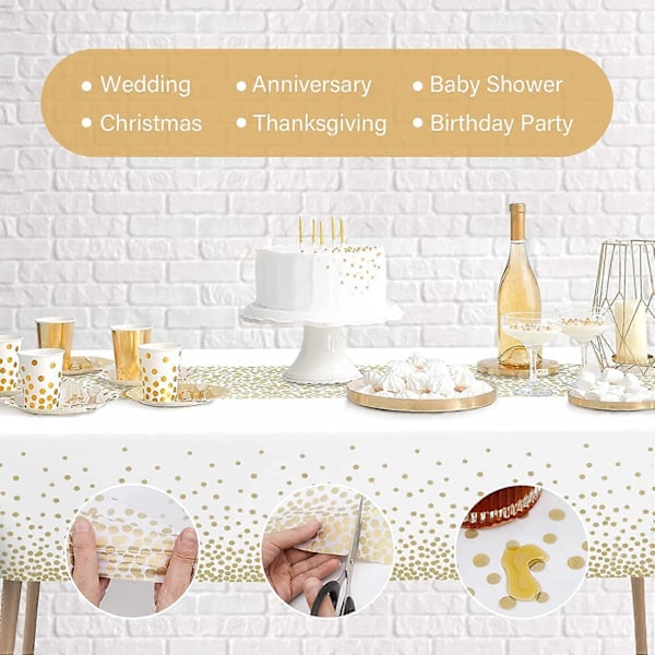 Guld Party Bordsduk 137 x 274 cm, 6-pack Plast Bordsduk Torkbar, Rektangulär Vattentät Partyduk för Barnkalas Födelsedag Festlig Fest