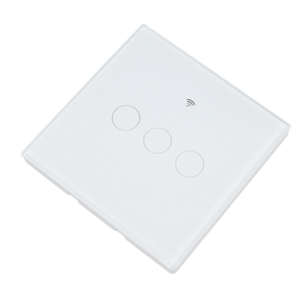 Smart WIFI-afbryder 3-vejs 86-type vægkontakt med hærdet glaspanel EU-stik 100 til 240V hvid