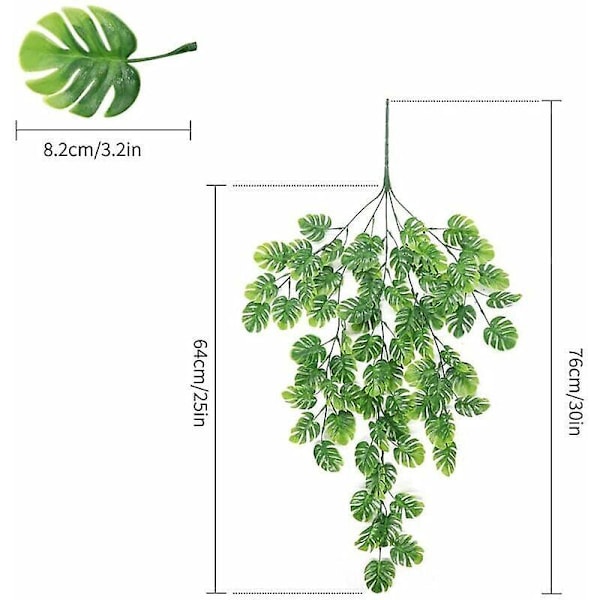 Kunstig Hengeplante Innendørs Utendørs, 2 Stykker Falske Hengeplanter Bryllupsdekorasjon Balkong Jungelrom Terrasse Hjem, hvit grønn