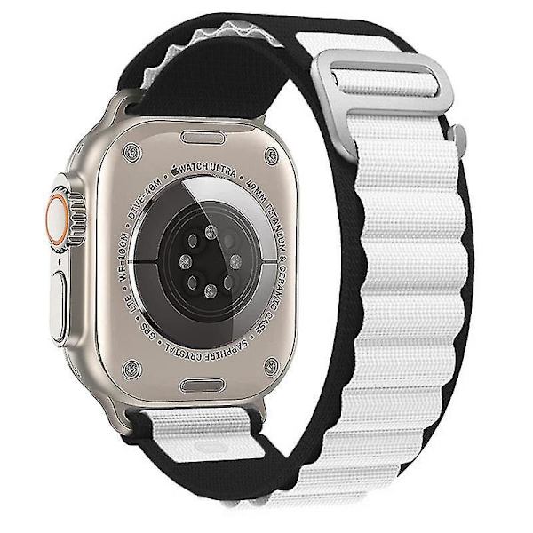 Alpine Loop Nylon Rem til Apple Watch Series 8/7/6/3/5 - Ultra Kompatibel Rem 38mm 40mm 41mm hvid-sort