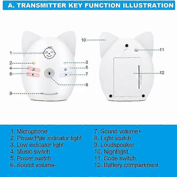 Langaton V30 Kannettava Lastenvahti 2.4ghz Audio Vauvan Monitori Digitaalinen Äänilähetys Kaksisuuntainen Puhe Nigh