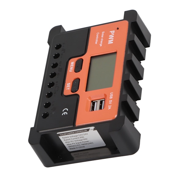 Solcellsladdningsregulator LCD-display Automatisk parameterjusterbar 30A PWM Solcellsregulator 12V 24V med 2 USB 5V utgångsport