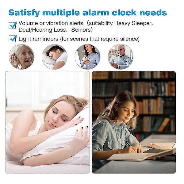 Høj Alarm Clock kompatibel med tunge sovende voksne, Dobbelt alarm clock kompatibel med tunge sovende