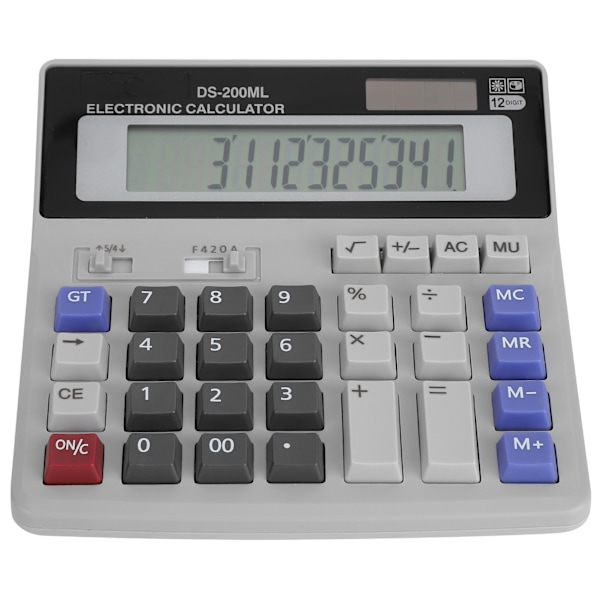 Solar Powered Lommeregner LCD-skærm Grundlæggende Office Standard Funktion Lommeregner 12 cifret