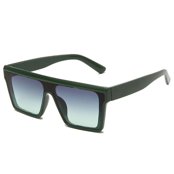 Oversized firkantede solbriller Fashion Big Frame Flat Top Shades Sort stel/grøn linse