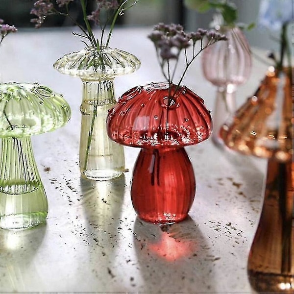 Delikata Svamp Glas Vas Knoppvaser Färgade Fina Glasvaser Svamp Blomvas Svampdekor Zekai gul
