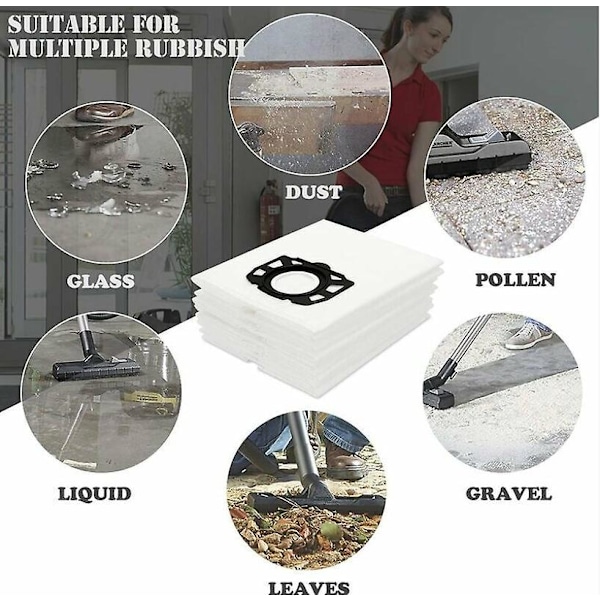10 kpl Karcher pölynimurin pussit WD4 WD5 WD6 Karcher pussi MV4, MV5 ja MV6 pölysuodatinpussit Karcherille