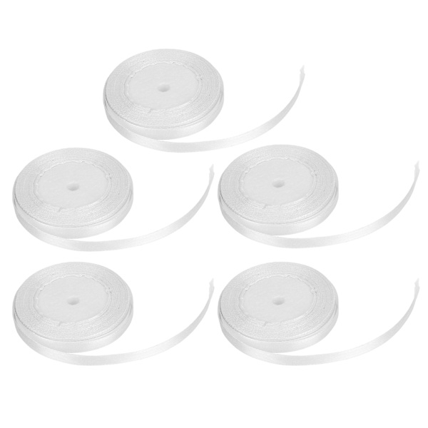 5 st Satinband 1 cm Bredd 22 m Lång Bröllopsdekoration för Förpackning Tårta Bakning Godisask Vit